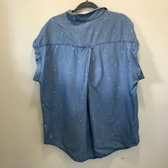 Jach's Girlfriend Women's Chambray Palm Tree Print Cap Sleeve Button-Up Size 2XL - Picture 6 of 10
